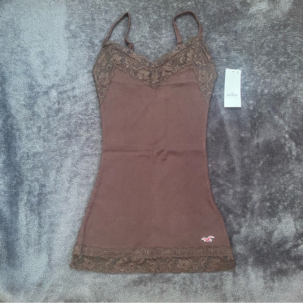 Hollister Brown Lace Trim Cami Tank Top